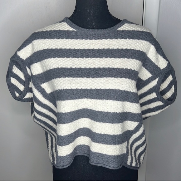 Free People Dolman Cap Sleeve Boxy Knit, Sweater - Grey/White XS - Picture 2 of 4